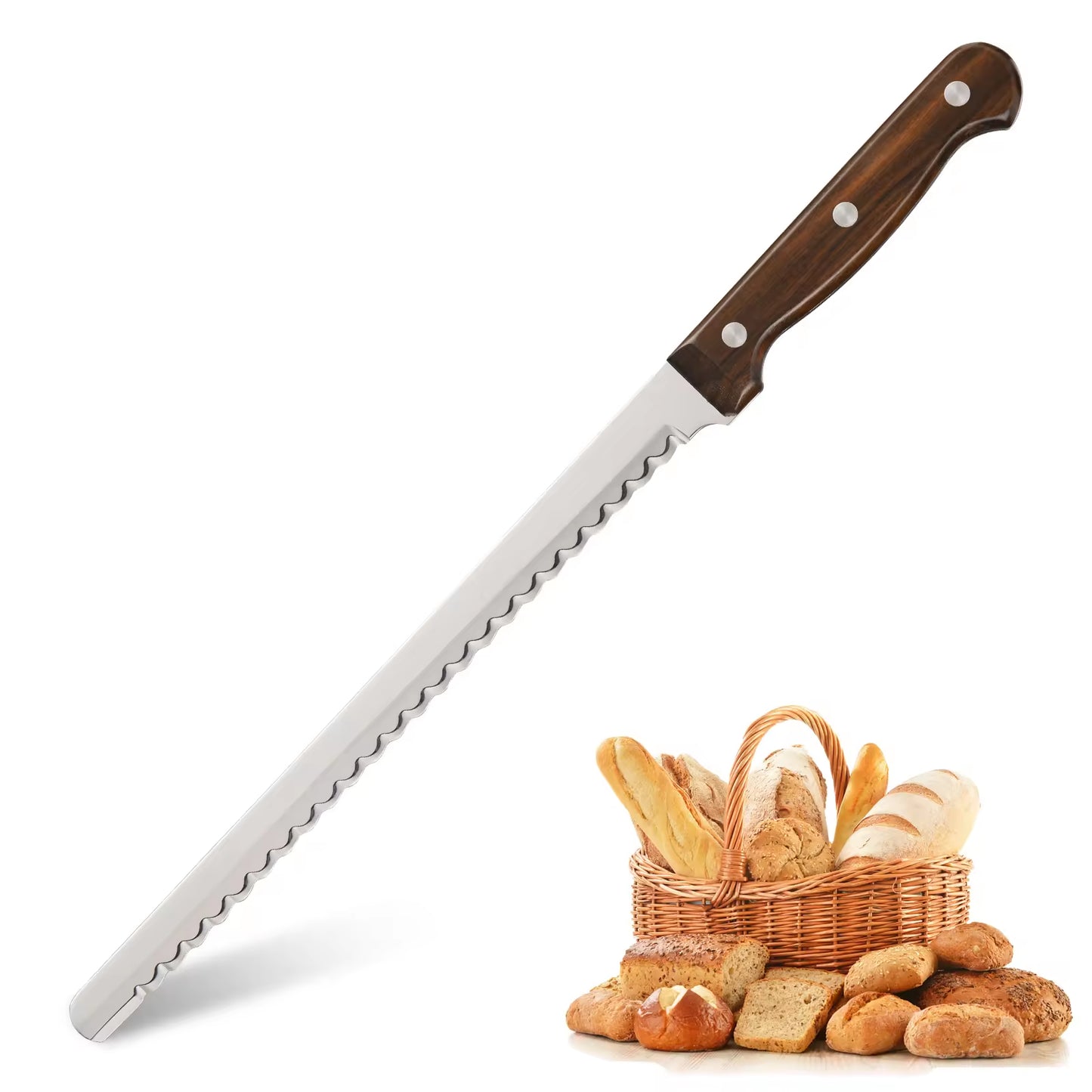 10-Inch Carbon Steel Bread Knife with Wooden Handle (Ultra Sharp)