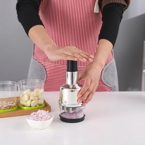 Manual Handheld Food Chopper & Slicer (Stainless Steel Blades)