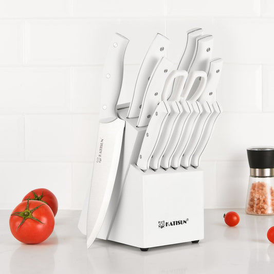 15-Piece Kitchen Knife Set with Wooden Block & Built-In Sharpener