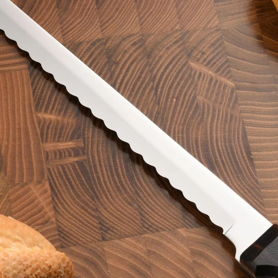 10-Inch Carbon Steel Bread Knife with Wooden Handle (Ultra Sharp)