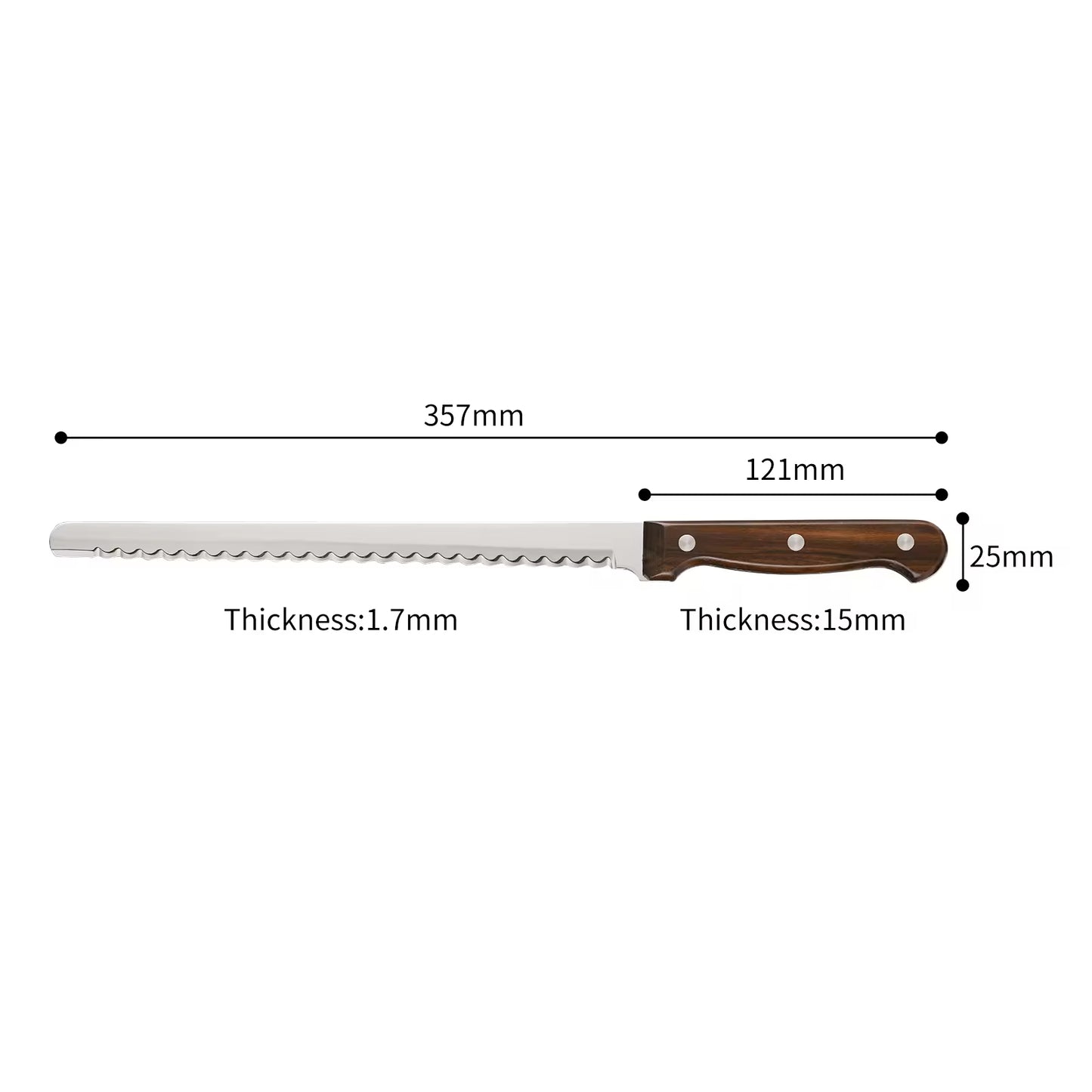 10-Inch Carbon Steel Bread Knife with Wooden Handle (Ultra Sharp)