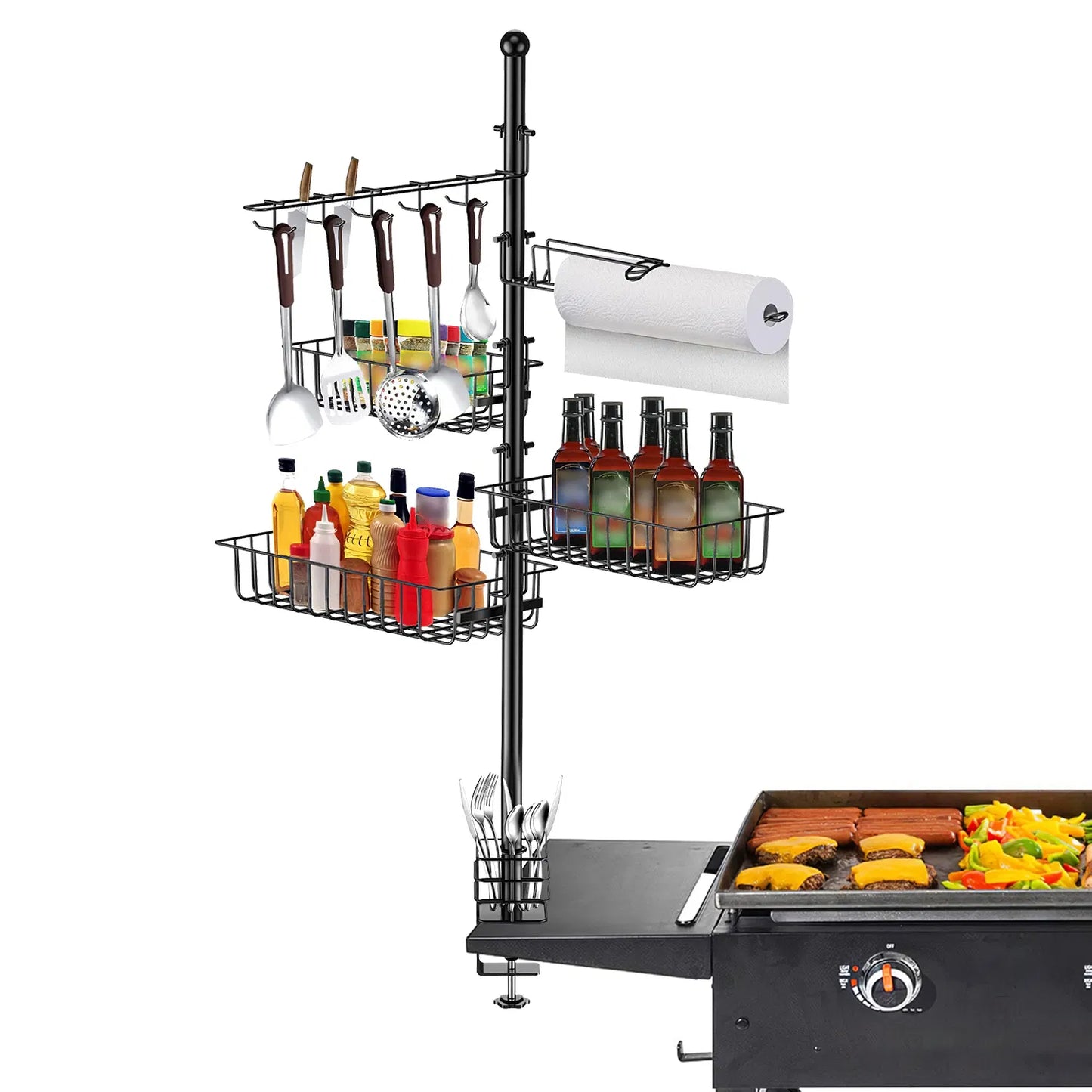 BBQ Griddle Caddy Organizer with Paper Towel Holder & Storage Baskets