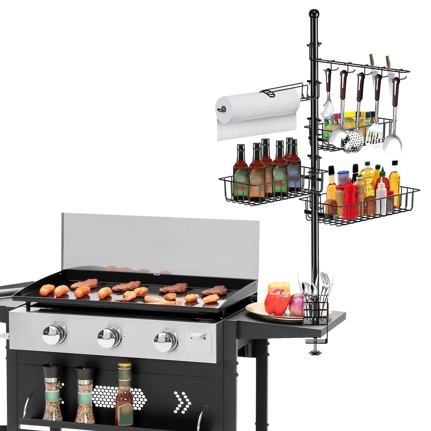 BBQ Griddle Caddy Organizer with Paper Towel Holder & Storage Baskets
