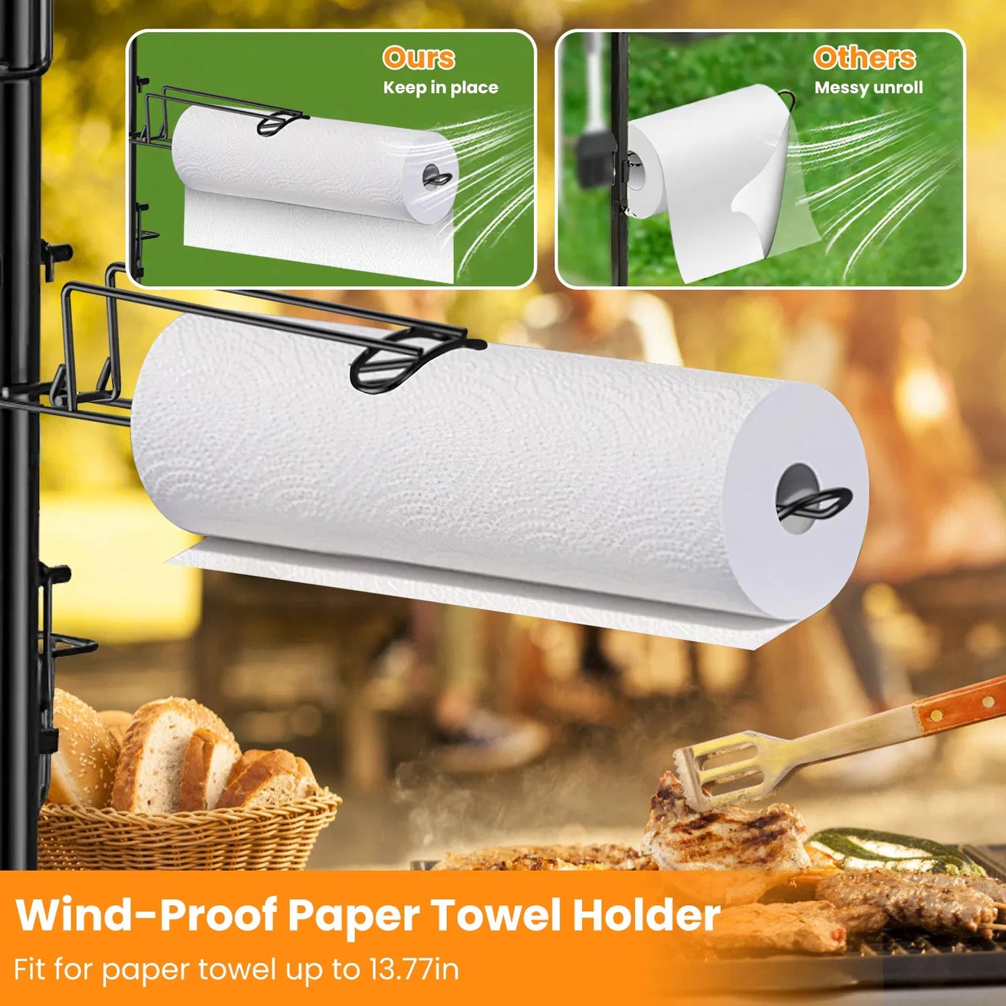 BBQ Griddle Caddy Organizer with Paper Towel Holder & Storage Baskets