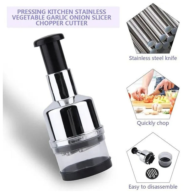 Manual Handheld Food Chopper & Slicer (Stainless Steel Blades)