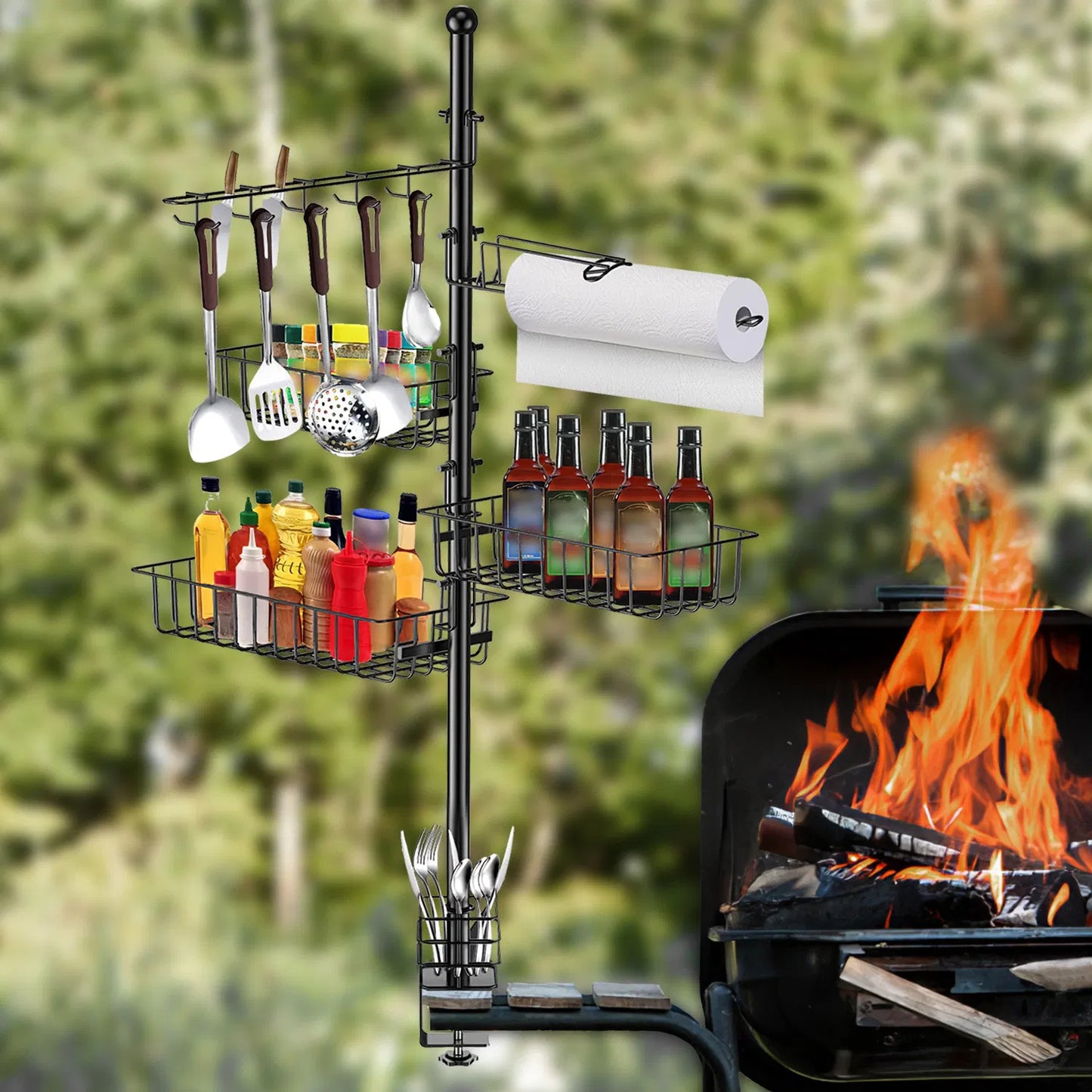 BBQ Griddle Caddy Organizer with Paper Towel Holder & Storage Baskets