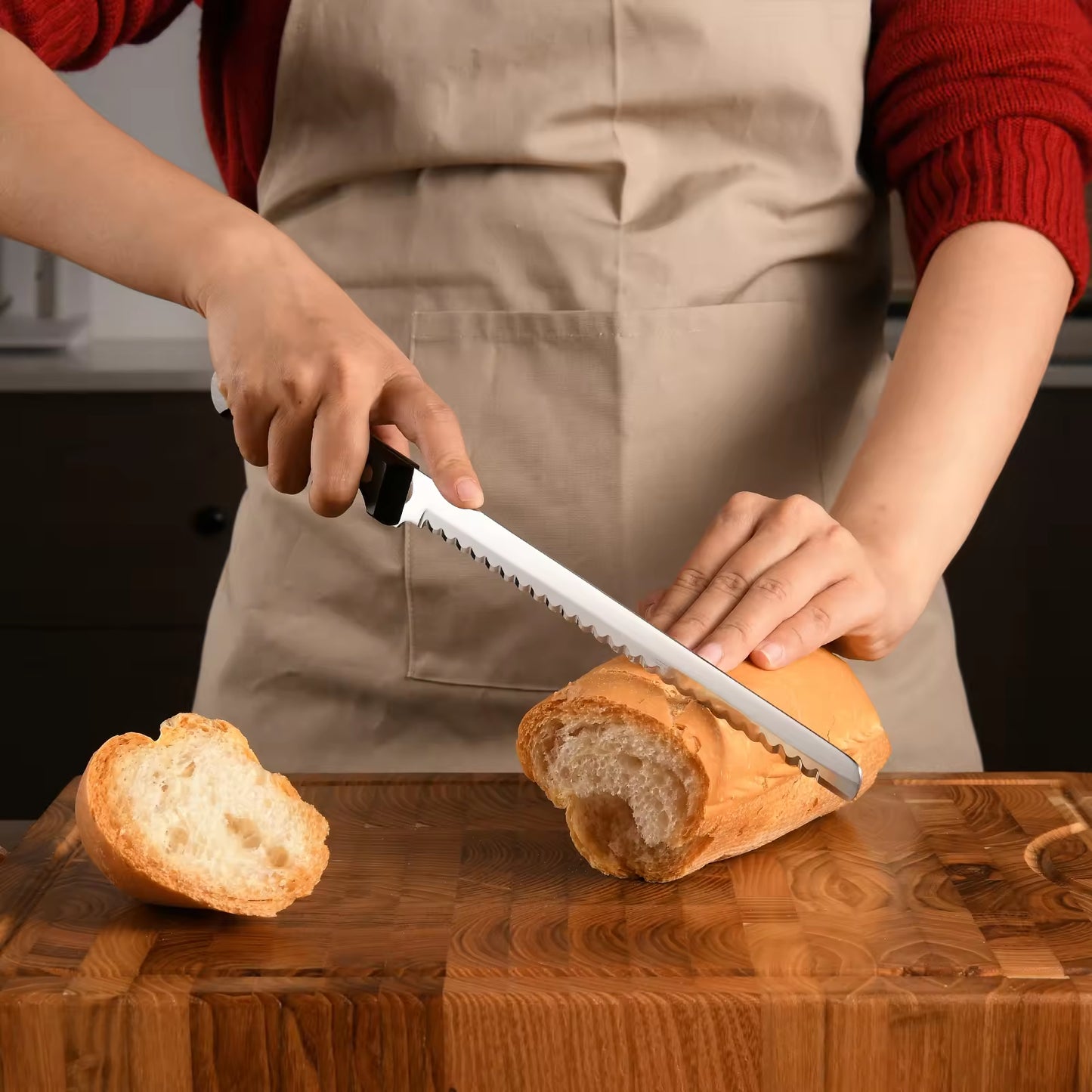 10-Inch Carbon Steel Bread Knife with Wooden Handle (Ultra Sharp)