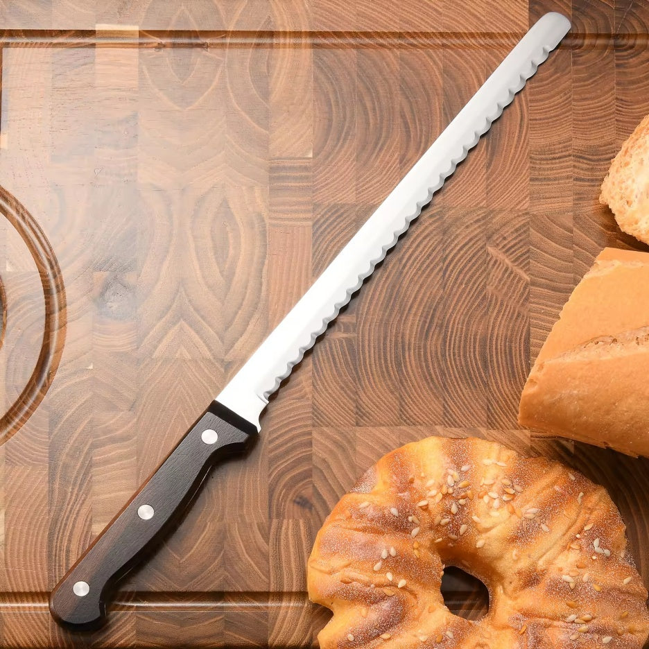 10-Inch Carbon Steel Bread Knife with Wooden Handle (Ultra Sharp)