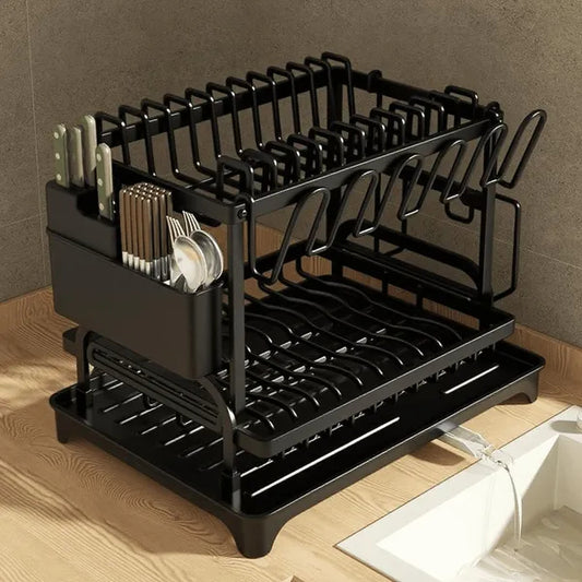 2-Tier Dish Drying Rack with Drain Board (Large Capacity)