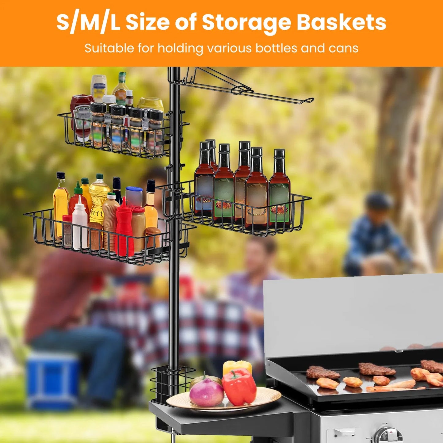 BBQ Griddle Caddy Organizer with Paper Towel Holder & Storage Baskets